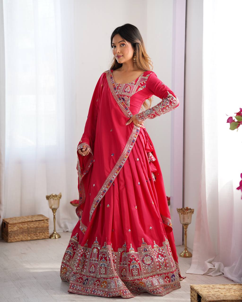 Majestic Midnight Black Designer Lehenga Choli Featuring Intricate Multicolored Architectural Embroidery and Mirror Work